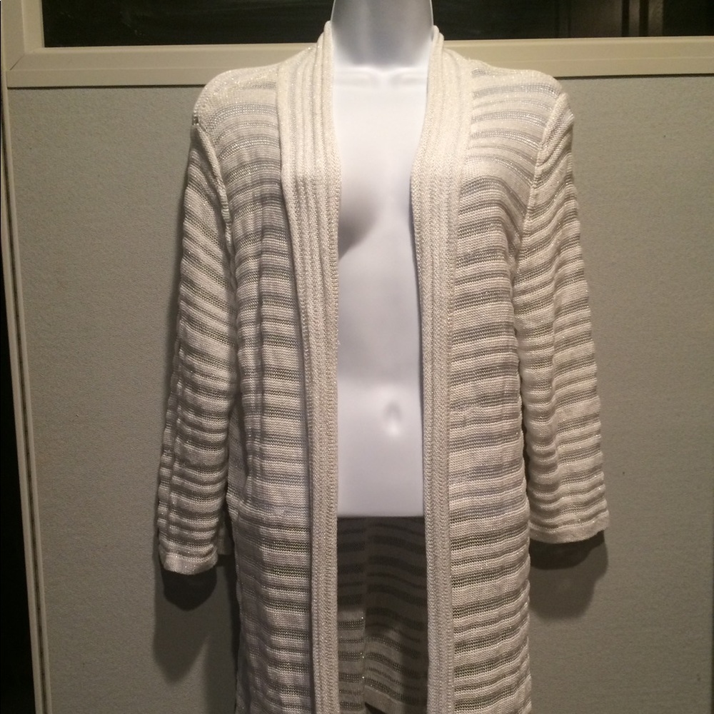 Travelers by Chico's White/Silver Jacket, Size 2